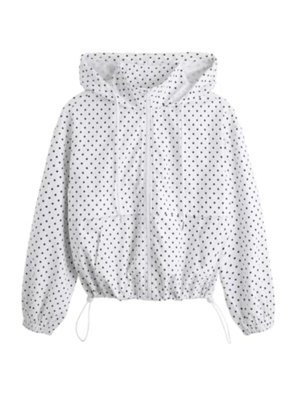 Women's Zip Up Windbreaker Lightweight Hooded Jacket Polka Dots